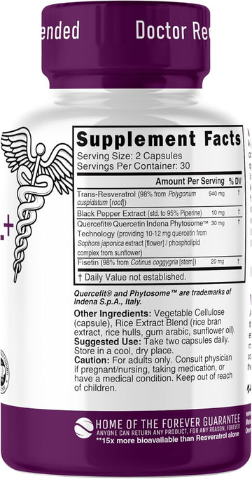 Nutri Resveratrol Supplement 1000Mg (Ultra High Purity Trans-Resveratrol) - 15X More Bioavailable With Liposomal Quercetin And Fisetin - Antioxidant, Longevity, Organic Piperine - 60 Vegan Capsules