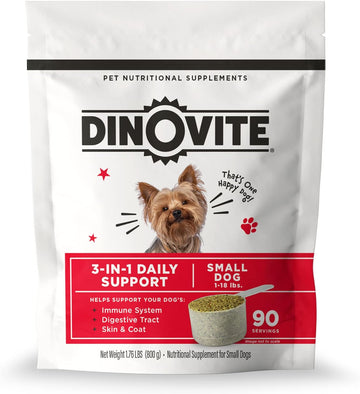 Dinovite Dog Probiotics for Yeast, Itchy Skin and Itchy Ears - Daily Skin & Coat, Digestive, and Immune Support for Small Dogs 1-18lbs – 90-Day Supply, Omega 3 Fatty Acids, Essential Pre & Probiotics
