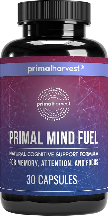 Brain Supplement By Primal Harvest, Primal Mind Fuel Brain Booster For Focus, Energy, Clarity, And Brain Health 30 Capsules Nootropics Brain Support Supplement For Men And Women