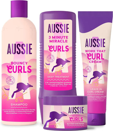 Aussie Curls Shampoo And Conditioner Set With Leave In Conditioner Curl Cream And Curl Hair Mask. Curly Hair Products With Coconut Oil. 300/225/160/450Ml