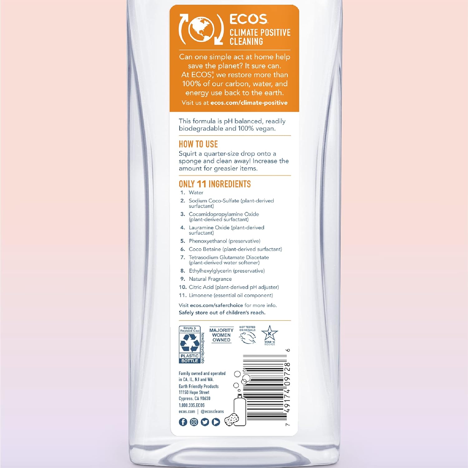 ECOS® Hypoallergenic Dish Soap, Natural Apricot, 25 Fl Oz (Pack of 2) : Health & Household