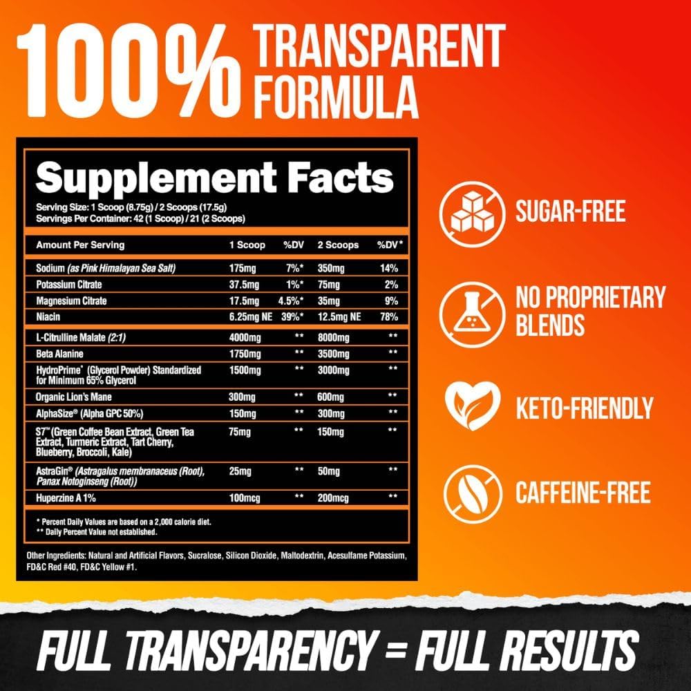Alpha Lion Superhuman Pump Pre Workout Powder, Caffeine Free & Stim Free Preworkout Supplement, Nitric Oxide Booster, Muscle Gainer, Energy & Focus (42 Servings, Muscle Melon Flavor) : Clothing, Shoes & Jewelry