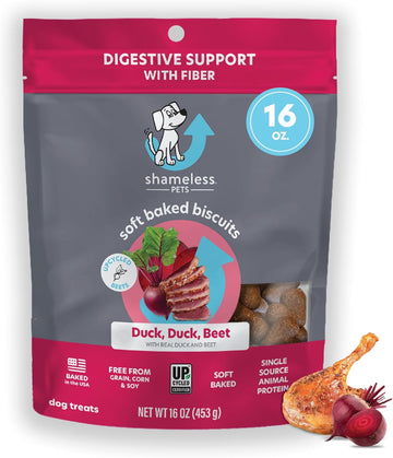 Shameless Pets Soft-Baked Dog Treats, Duck Duck Beet - Natural & Healthy Dog Chews for Digestive Support with Fiber - Dog Biscuits Baked & Made in USA, Free from Grain, Corn & Soy - 1-Pack