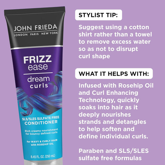 John Frieda Anti Frizz Hair Care Set, Frizz Ease Dream Curls Shampoo and Conditioner Set and Cream Oil, Hydrates and Defines Curly, Wavy Hair, Helps Control Frizz, SLS/SLES Sulfate Free 3 Piece Set