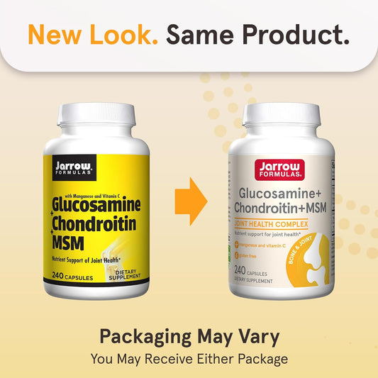 Jarrow Formulas Glucosamine + Chondroitin + Msm Capsules, Joint Support Supplement With Vitamin C And Manganese, 240 Capsules, 60 Day Supply, Pack Of 12