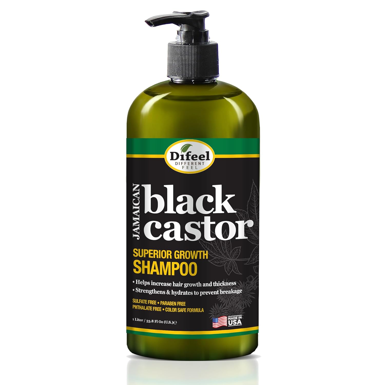 Difeel Superior Growth Jamaican Black Castor Shampoo 33.8 Oz. - Sulfate Free Shampoo Made With Natural Ingredients