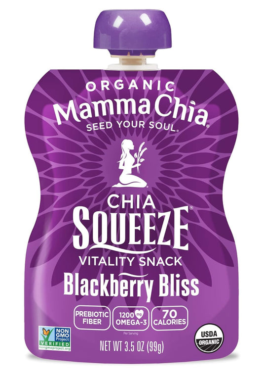 Mamma Chia Organic Vitality Squeeze Snack, Blackberry Bliss, 16- 3.5 Ounce Chia Vitality Snack, USDA Organic, Non-GMO, Vegan, Gluten Free, and Kosher. Fruit and Vegetables with only 70 Calories