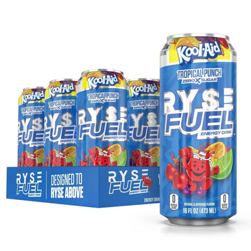 Ryse Fuel Sugar Free Energy Drink | Vegan Friendly, Gluten Free | No Fillers & No Artificial Colors | 0 Calories | 200Mg Natural Caffeine | 12 Pack (Kool Aid)