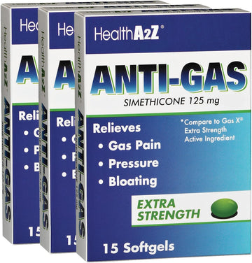 Healtha2Z® Gas Relief Simethicone | 125Mg | Extra Strength | Relieves From Stomach Discomfort And Gas | Anti Flatulence | Relieves Gas Fast And Bloating (15 Counts (Pack Of 3))