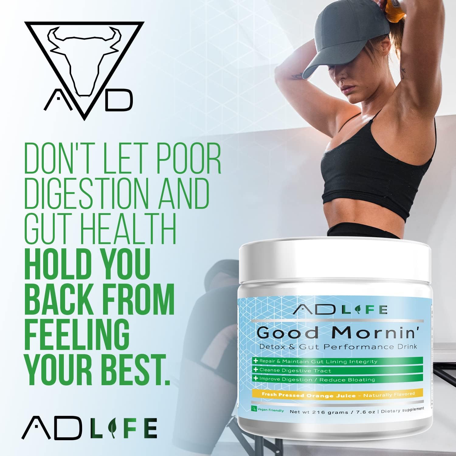 Project Ad Life Good Morning Detox And Performance Drink, Naturally Flavored And Formulated With L-Glutamine, Apple Cider Vinegar, And Aloe Vera (24 Servings, Fresh Pressed Orange Juice) : Health & Household