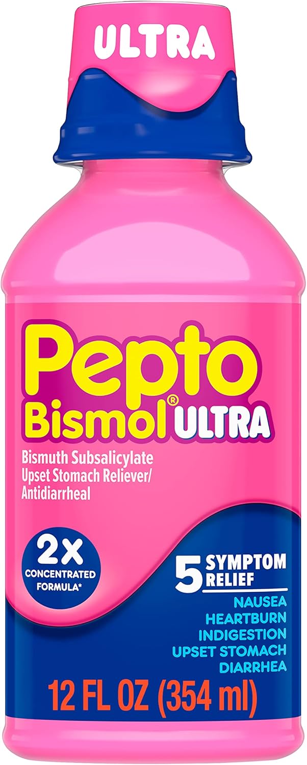 Pepto Bismol Liquid Ultra For Nausea, Heartburn, Indigestion, Upset Stomach, And Diarrhea - 5 Symptom Fast Relief, Original Flavor 12 Oz