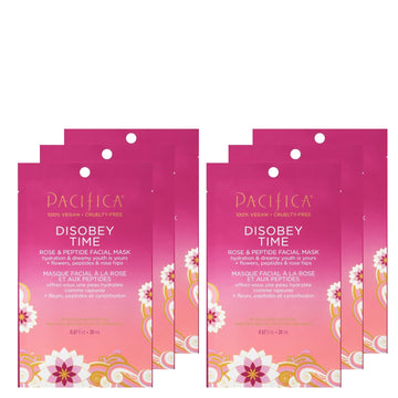 Pacifica Beauty Disobey Time Peptide Hydrating Facial Sheet Mask | For All Skin Types | 6 Count | Hyaluronic Acid, Rose + Peptides | 100% Cotton Mask | Moisturizing + Calming | Vegan + Cruelty Free : Beauty & Personal Care