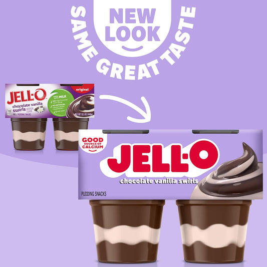 Jell-O Original Chocolate Vanilla Swirls Refrigerated Pudding Cups Snack (4 Ct Cups)