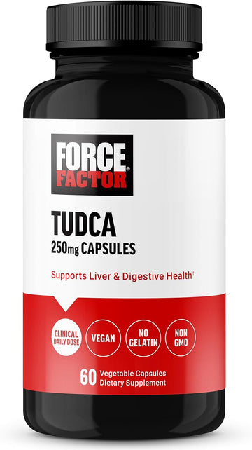 FORCE FACTOR TUDCA Liver Support Supplement, Powerful Bile Salt for Gallbladder Health and Liver Health, Tauroursodeoxycholic Acid, Clinical Dose, Vegan Friendly, Non-GMO, 60 Vegetable Capsules