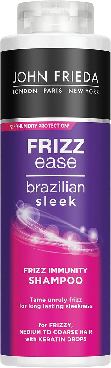 John Frieda Frizz Ease Brazilian Sleek Frizz Immunity Smoothing Shampoo 500Ml, Hydrating Shampoo For Frizzy, Coarse Hair