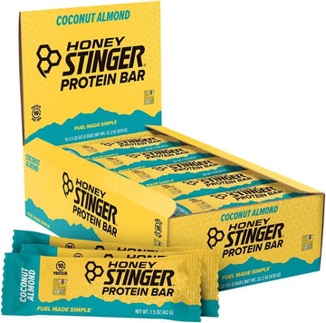 Honey Stinger Protein Bar | Coconut Almond | Protein Packed Food For Exercise, Endurance And Performance | Sports Nutrition Snack For Home & Gym, Post Workout | Box Of 15