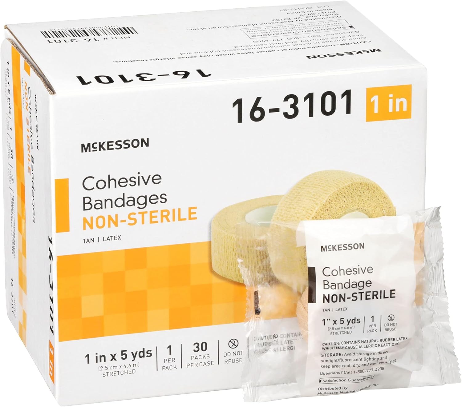 Mckesson Non-Sterile Elastic Cohesive Bandage, Tan, 1 In X 5 Yds, 1 Count, 30 Packs, 30 Total