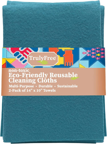 Truly Free Reusable Cleaning Cloth, 2 Pack - Multipurpose Super Absorbent, Reusable, Durable, Washable Kitchen Towels, Cleaning Rags, Cloth Wipes, Wash Rags, Car Wipes Cleaning Supplies, 14X10”