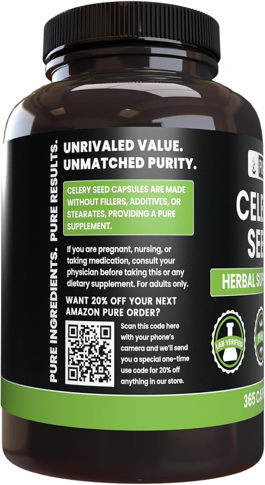 Pure Original Ingredients Celery Seed No Magnesium Or Rice Fillers, Always Pure, Lab Verified (365 Capsules)
