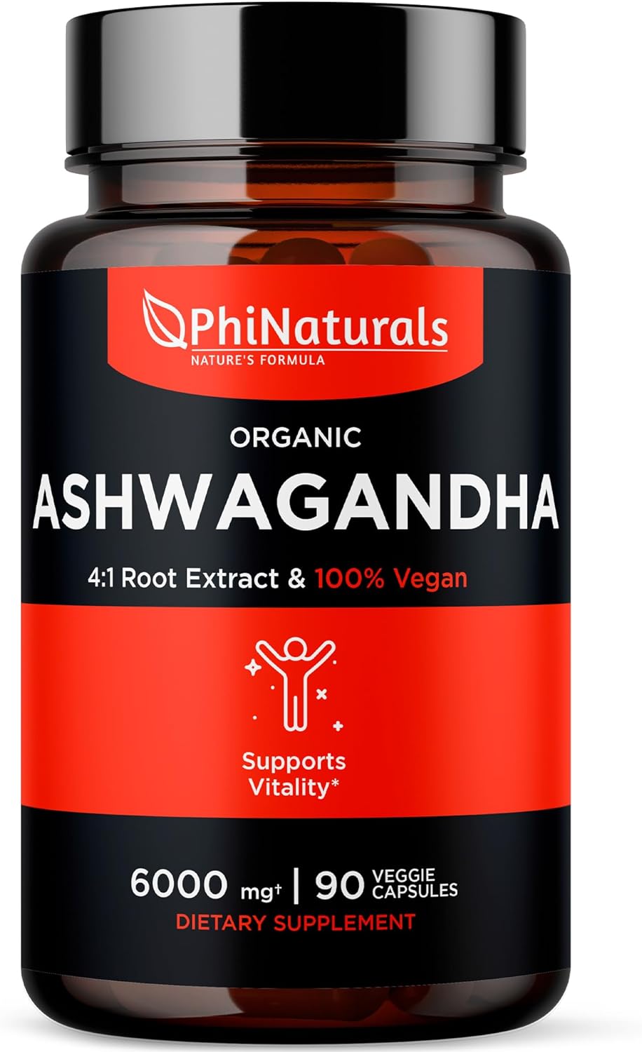 Ashwagandha Root Extract Capsules (Organic) Equivalent to 6000 mg Whole Root - Supplement with 1500 mg Per Serving - 500 mg Per Vegan Capsule - 90 Count