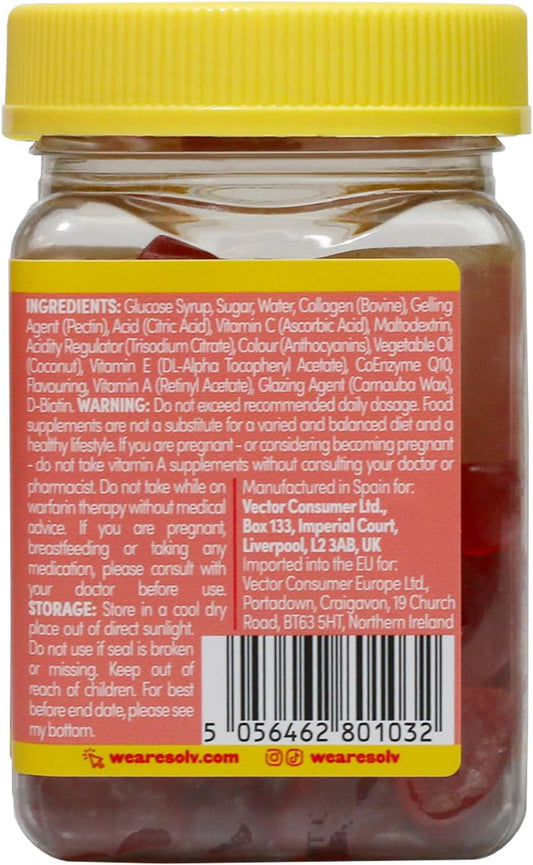 Solv Collagen Peptides & Coq10 Gummies – Biotin, Vitamins A & C – Supports Collagen Production For Hair, Skin & Nails – Beauty Supplement For Women & Men – 56 Chewable Red Berries Flavour Gummies (56)