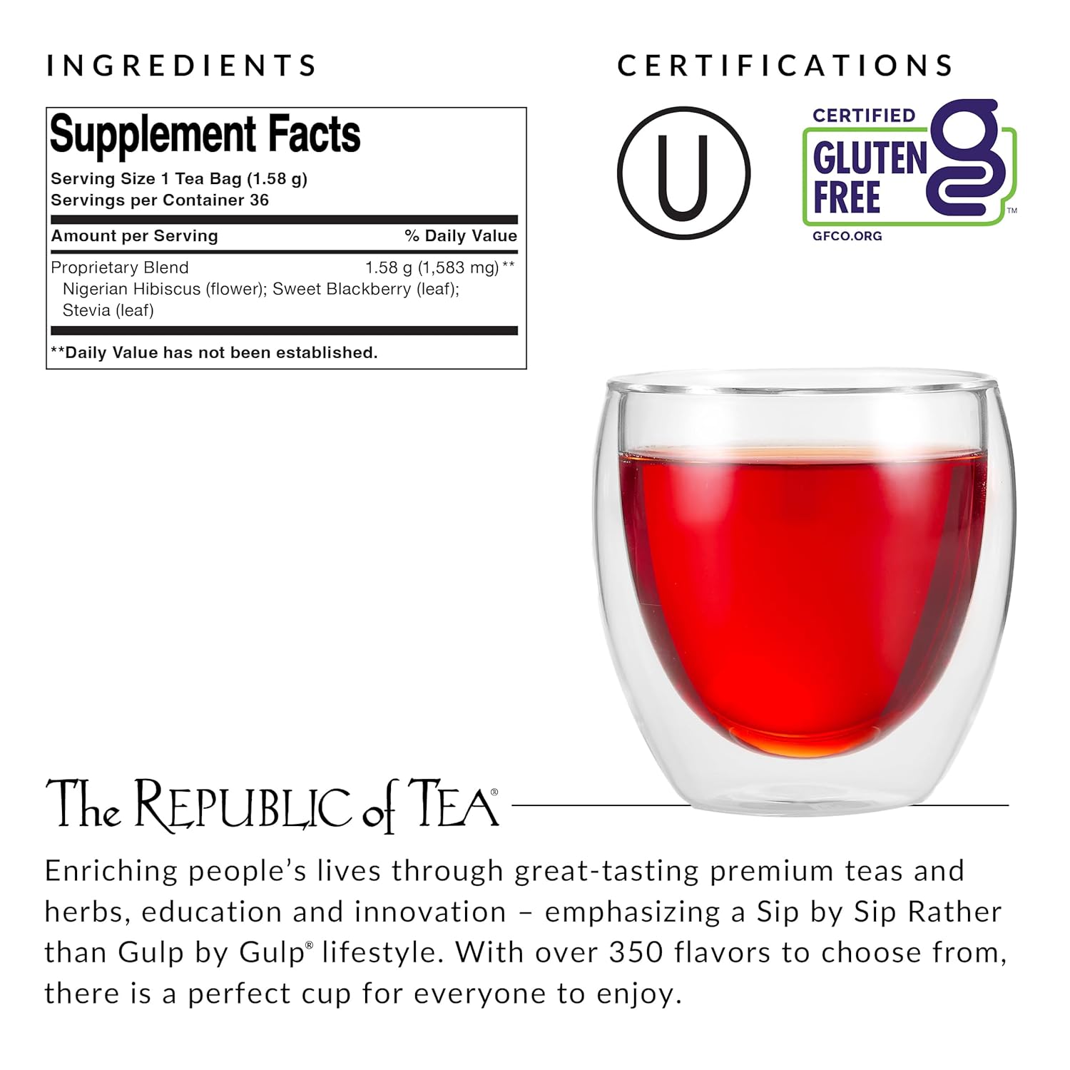 The Republic Of Tea Natural Hibiscus Superflower Tea (36 Tea Bags)
