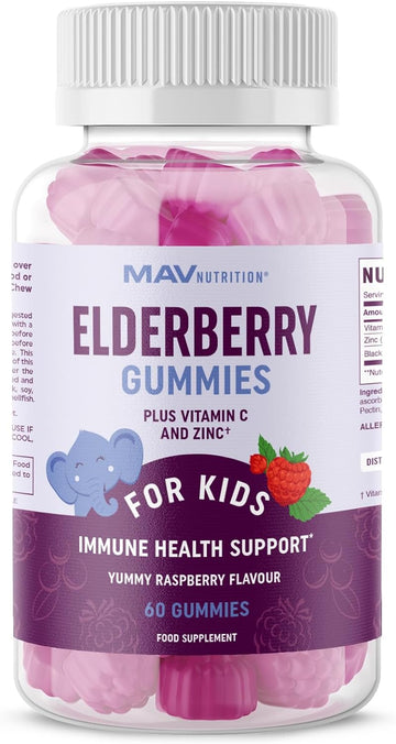 MAV NUTRITION Elderberry Gummies for Kids 150mg with Vitamin C & Zinc for Healthy Immune Support | Designed for Ultimate Health & Wellness, NO Gluten, Non-GMO, Natural Flavors, 60 Gummies