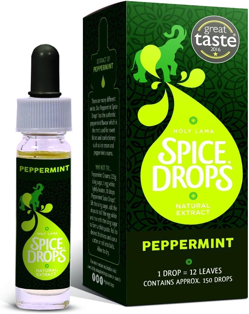 Holy Lama Spice Drops Peppermint Extract – Great Taste Awards. Natural Cooking Ingredient, Sweet And Confectionery Recipes, Drinks, Teas, Cocktails 1 X 5Ml Bottle