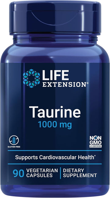 Life Extension Taurine, Pure Taurine Amino Acid Supplement, Heart, Liver And Brain Health, Longevity, Muscle And Exercise, 1000 Mg Dose, Non-Gmo, Gluten-Free, Vegetarian, 90 Vegetarian Capsules