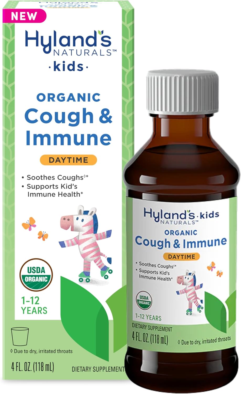 Hyland'S Kids Nighttime Organic Cough Syrup And Immune Support With Agave, Elderberry And Pomegranate, Soothes Cough, And Supports Immunity, 4 Fl. Oz