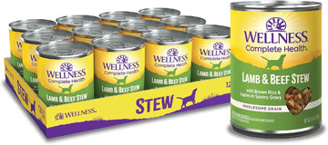 Wellness Thick & Chunky Natural Canned Dog Food, Lamb & Beef Stew, 12.5-Ounce Can (Pack Of 12)