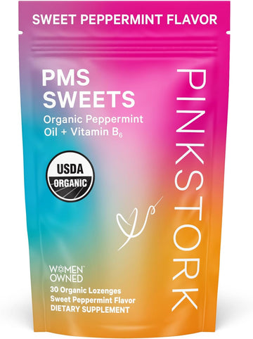 Pink Stork Organic Pms Support Sweets For Teens And Women - Simple & Natural Ingredients Vitamin B6 And Peppermint - Period, Digestion, Bloating, Mood Swings - 30 Drops
