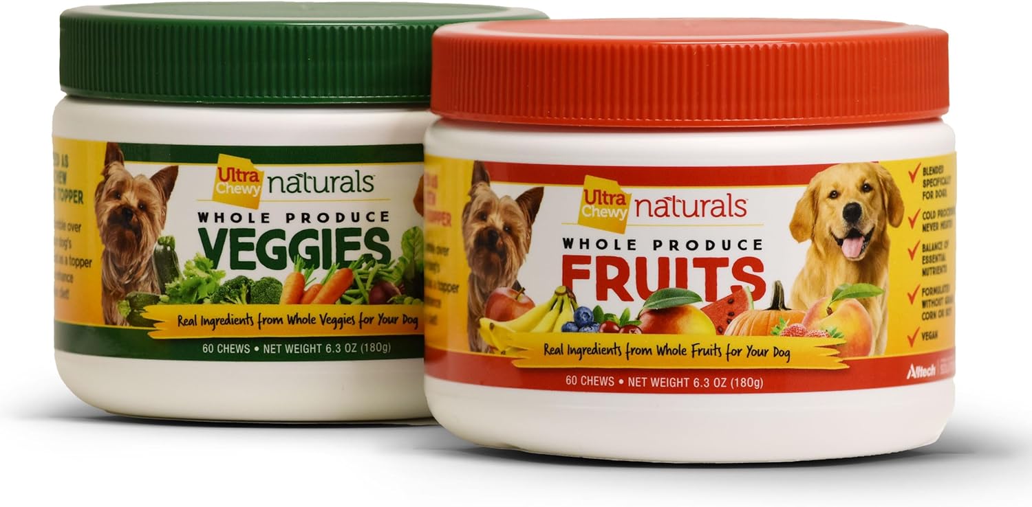 Ultra Chewy Fruit And Veggietreats: All-Natural Dog Treats & Vegan Food Topper - Positive Reinforcement, Soft & Healthy Snacks From Puppies To Large Dogs - Made In Usa (2 Pack - 120 Treats)