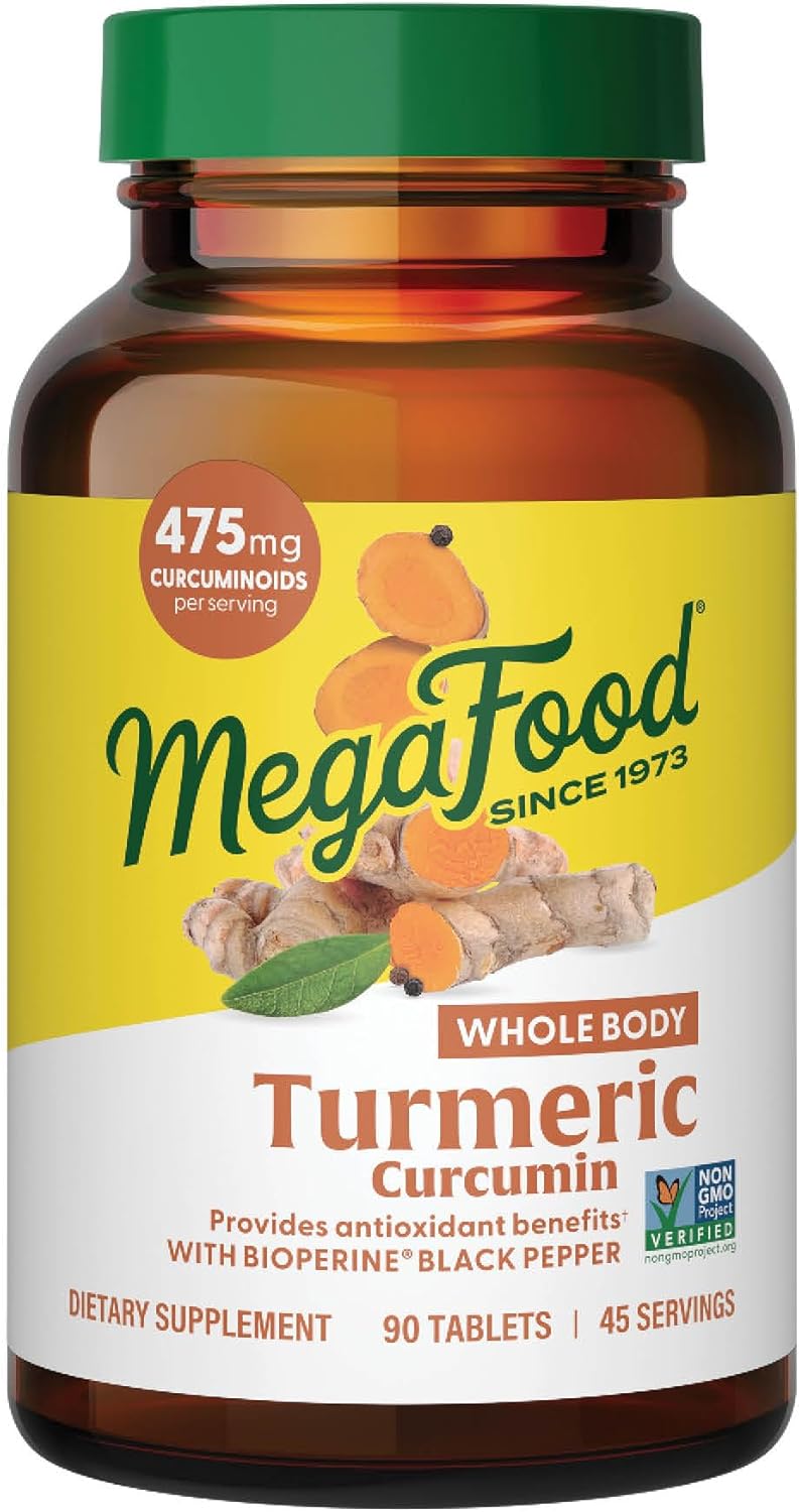 Megafood Turmeric Curcumin Extra Strength - Whole Body - Turmeric Curcumin With Black Pepper - 475Mg Curcuminoids - With Holy Basil, Tart Cherry - Made Without 9 Food Allergens - 90 Tabs (45 Servings)