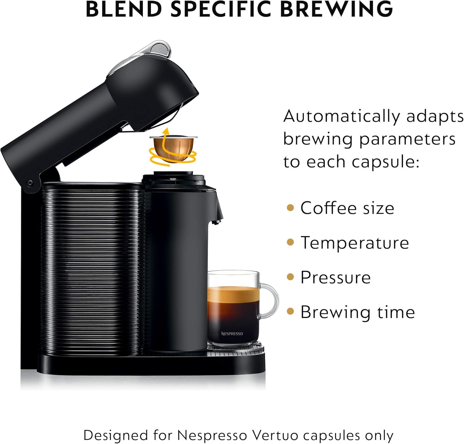 Nespresso Vertuo Coffee and Espresso Machine by Breville, 5 Cups, Matte Black, 19.25 x 11 x 15.25 in: Home & Kitchen
