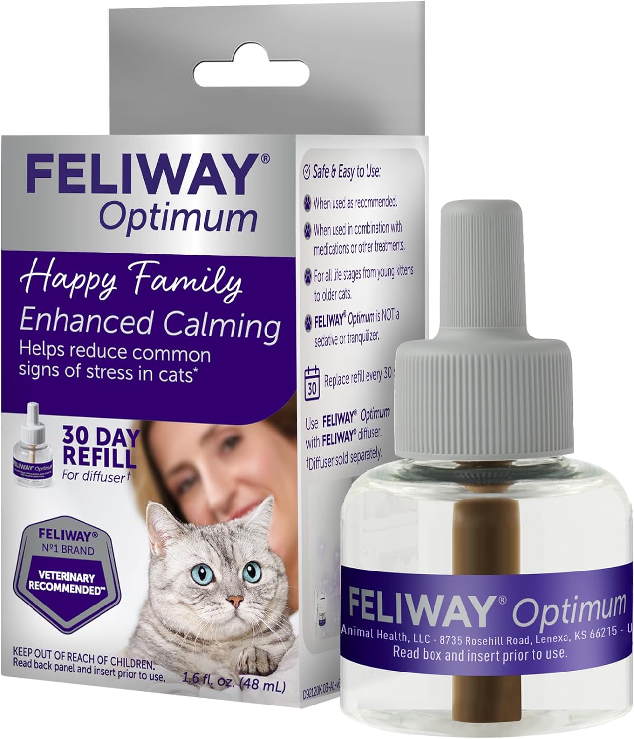 Feliway Optimum, Enhanced Calming Pheromone 30-Day Refill – 1 Pack, Translucent
