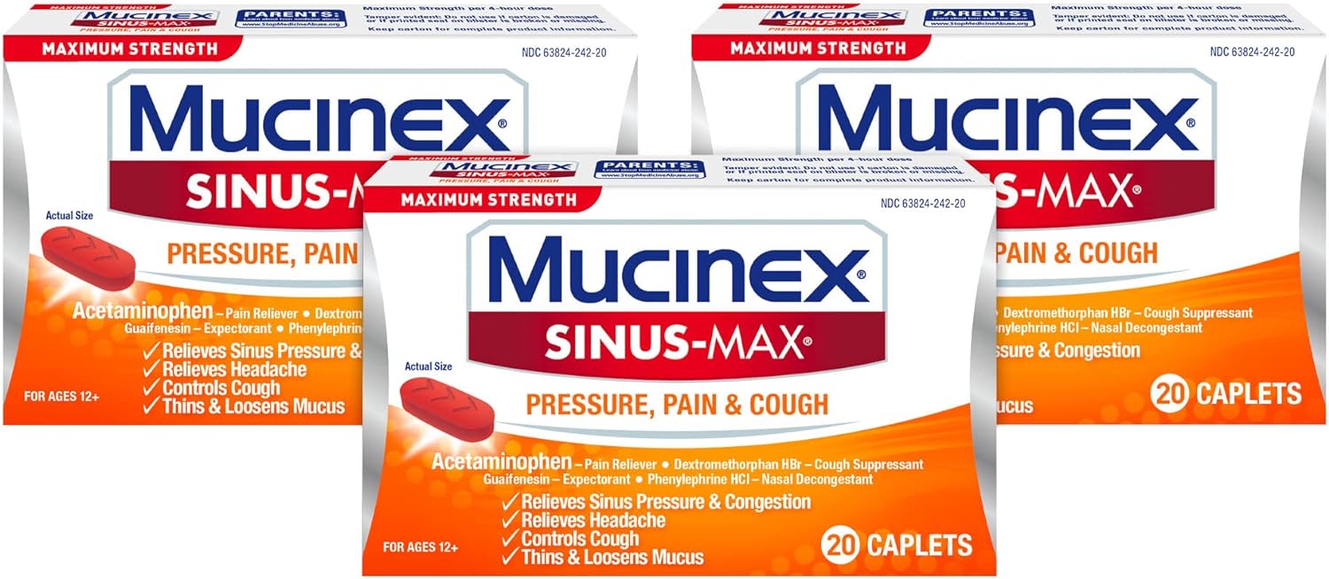 Mucinex Sinus-Max Maximum Strength for Pressure, Pain & Cough 20 ea ( Pack of 3)