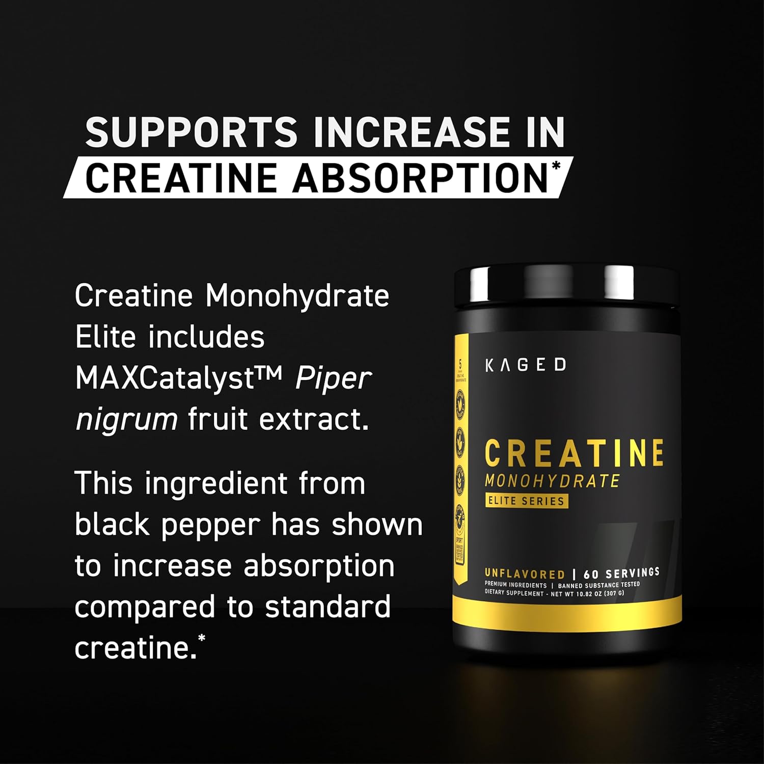 Kaged Creatine Monohydrate Elite Capsules Unflavored Muscle Recovery And Growth Supplement For Men & Women, Vegan, Easily Digestible, Gluten Free, No Sugar Added : Health & Household
