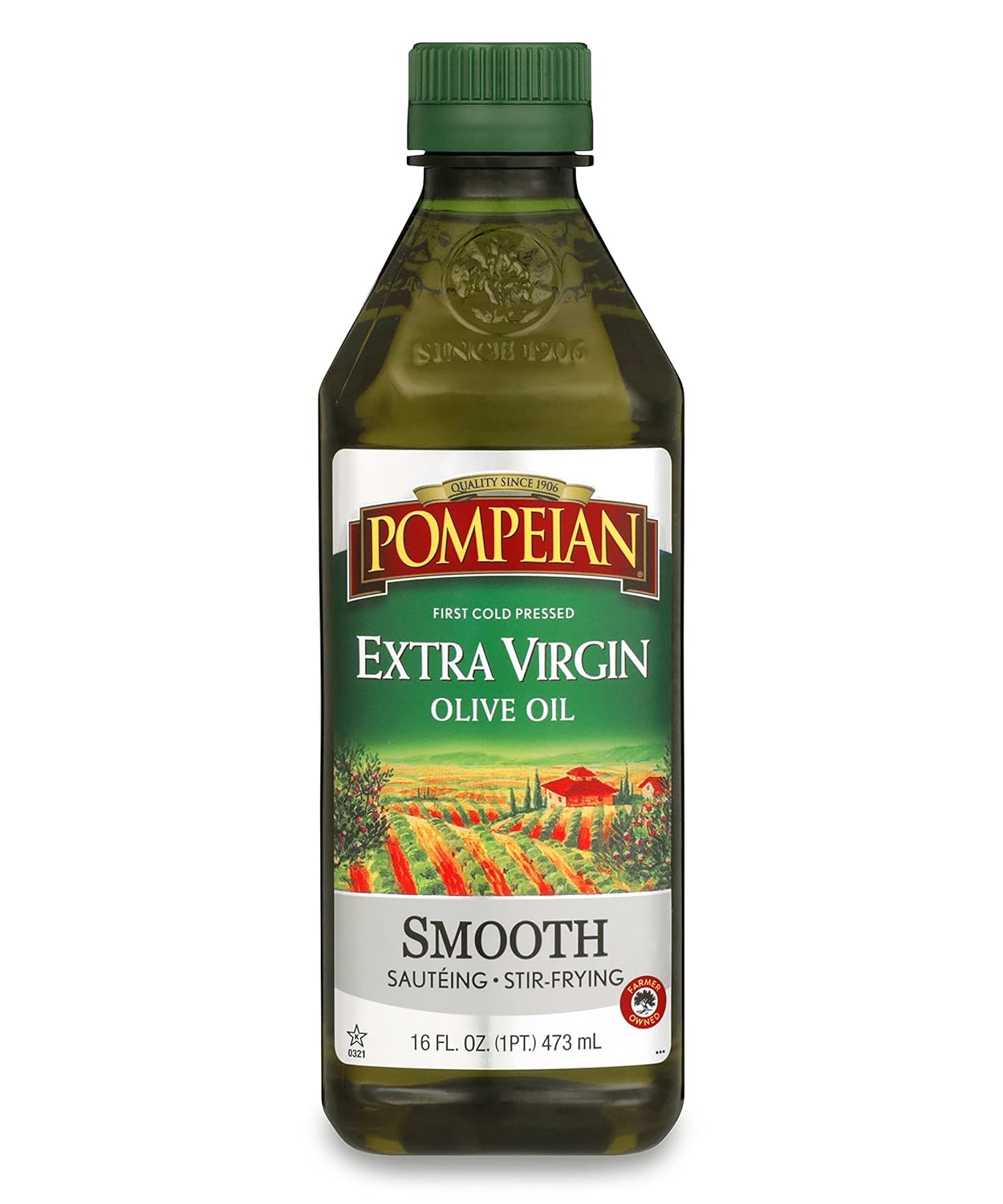 Pompeian Smooth Extra Virgin Olive Oil, First Cold Pressed, Mild And Delicate Flavor, Perfect For Sauteing And Stir-Frying, Naturally Gluten Free, Non-Allergenic, Non-Gmo, 16 Fl. Oz., Single Bottle