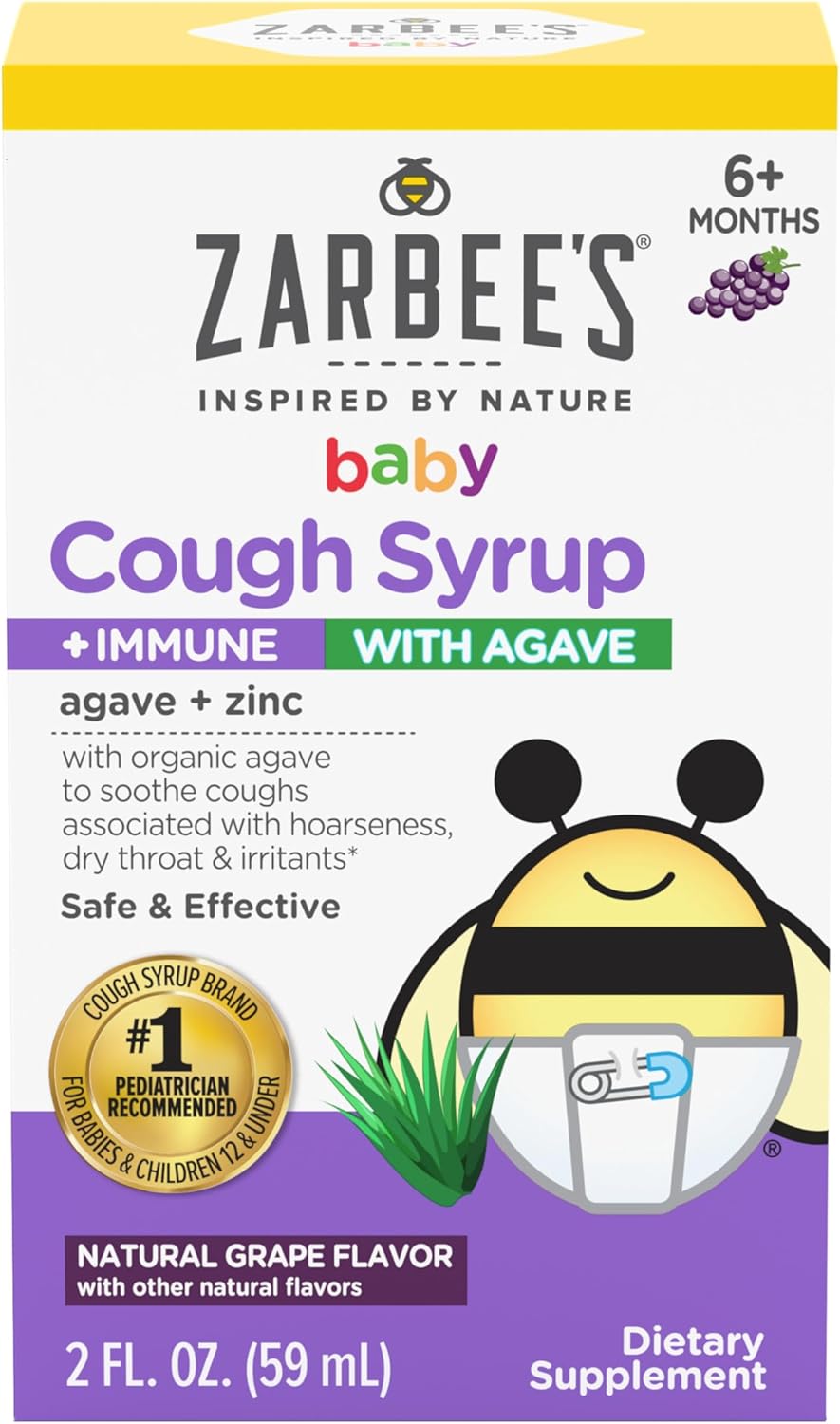 Zarbee'S Baby Cough Syrup + Immune With Organic Agave + Zinc; Natural Grape Flavor; For Babies 6+ Months, 2 Fl Oz(Pack Of 1)