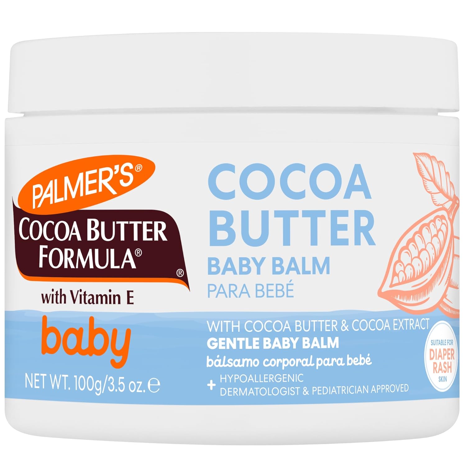 Palmer's Baby Balm, Cocoa Butter Formula Hydrating Baby Cream, 3.5 Oz, Nourishing Dry Skin, Eczema, Cradle Cap & Diaper Rash Cream, Hypoallergenic, 48Hr Moisture, Dermatologist Tested Baby Essentials
