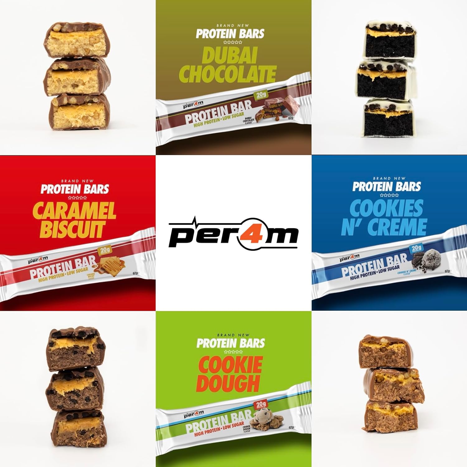 Per4m On-the-Go Protein Bar | High Protein, Low Sugar Bar with 20g Protein | Nutritional & Healthy Gym Snack Bar | Box of 12 x 62g (Box, Dubai Chocolate) : Amazon.co.uk: Health & Personal Care