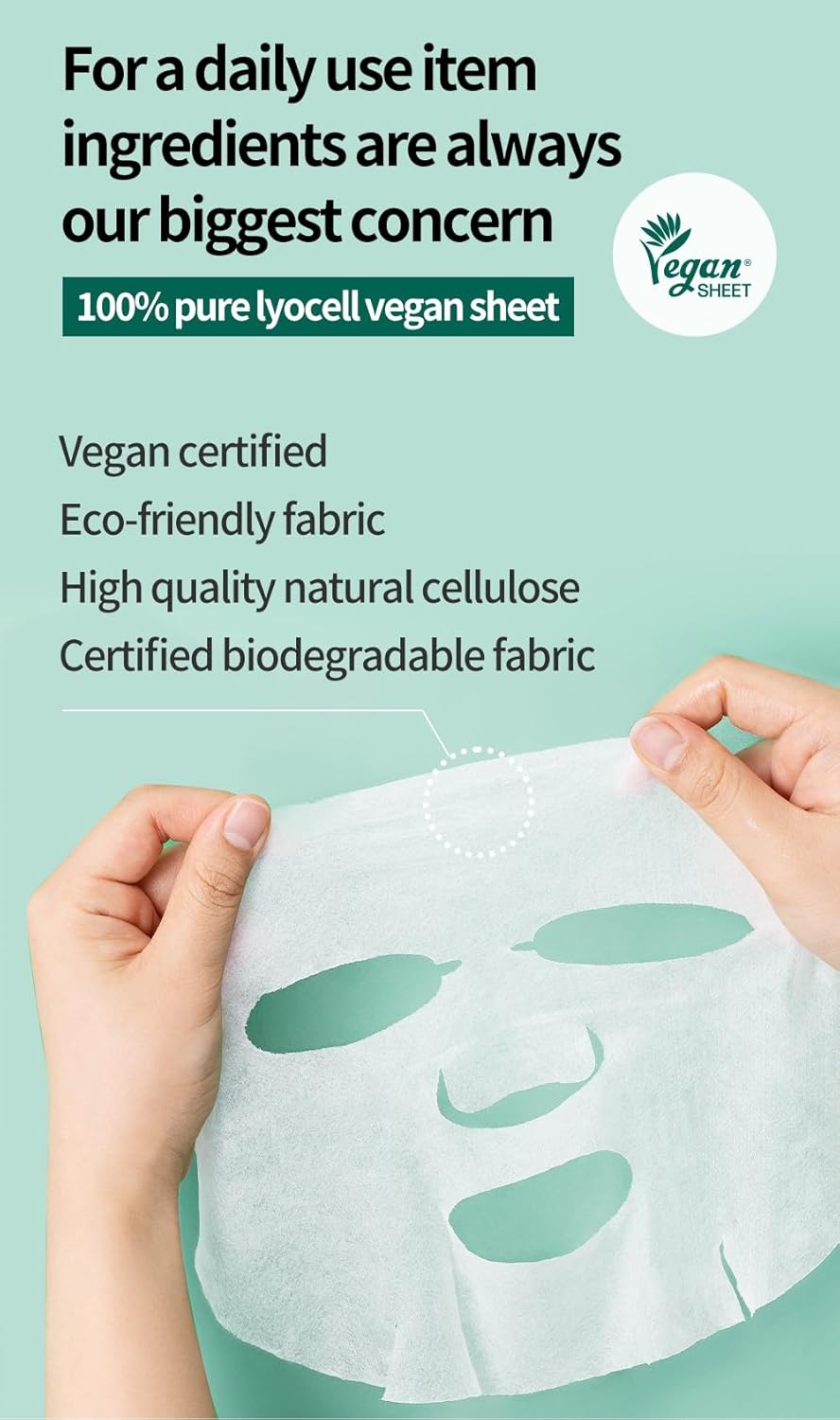 Cosnori Cica & Vita Daily Pure Mask - Vegan Daily Mask Sheet, Convenient & Quick Soothing, Vitality Boosting Care, 100% Pure Lyocell Sheet, 30 Sheets/11.8 Fl Oz