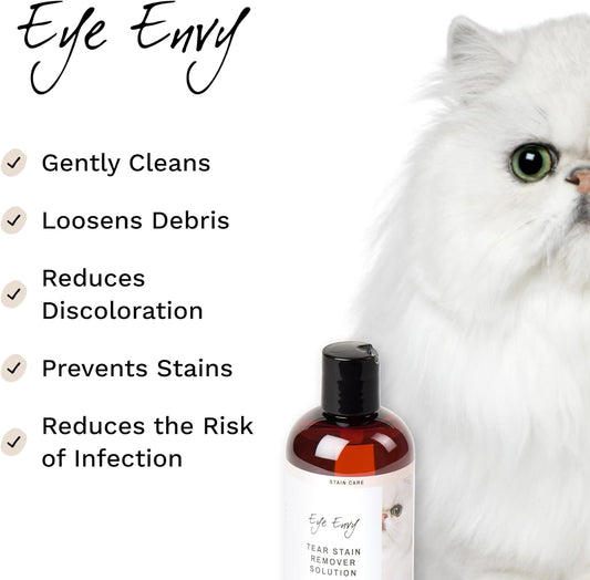 Eye Envy Tear Stain Remover Solution For Cats|100% Natural And Safe|Recommended By Breeders/Vets/Cat Fanciers/Groomers|Contains Colloidal Silver|Remove Stains From Fur On Persians And Exotics (8Oz.)