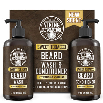 Viking Revolution Beard Wash And Beard Conditioner For Men With Argan Oil And Jojoba Oil - Beard Softener And Strengthener Beard Care Beard Shampoo And Conditioner With Beard Oil (17Oz, Sweet Tobacco)