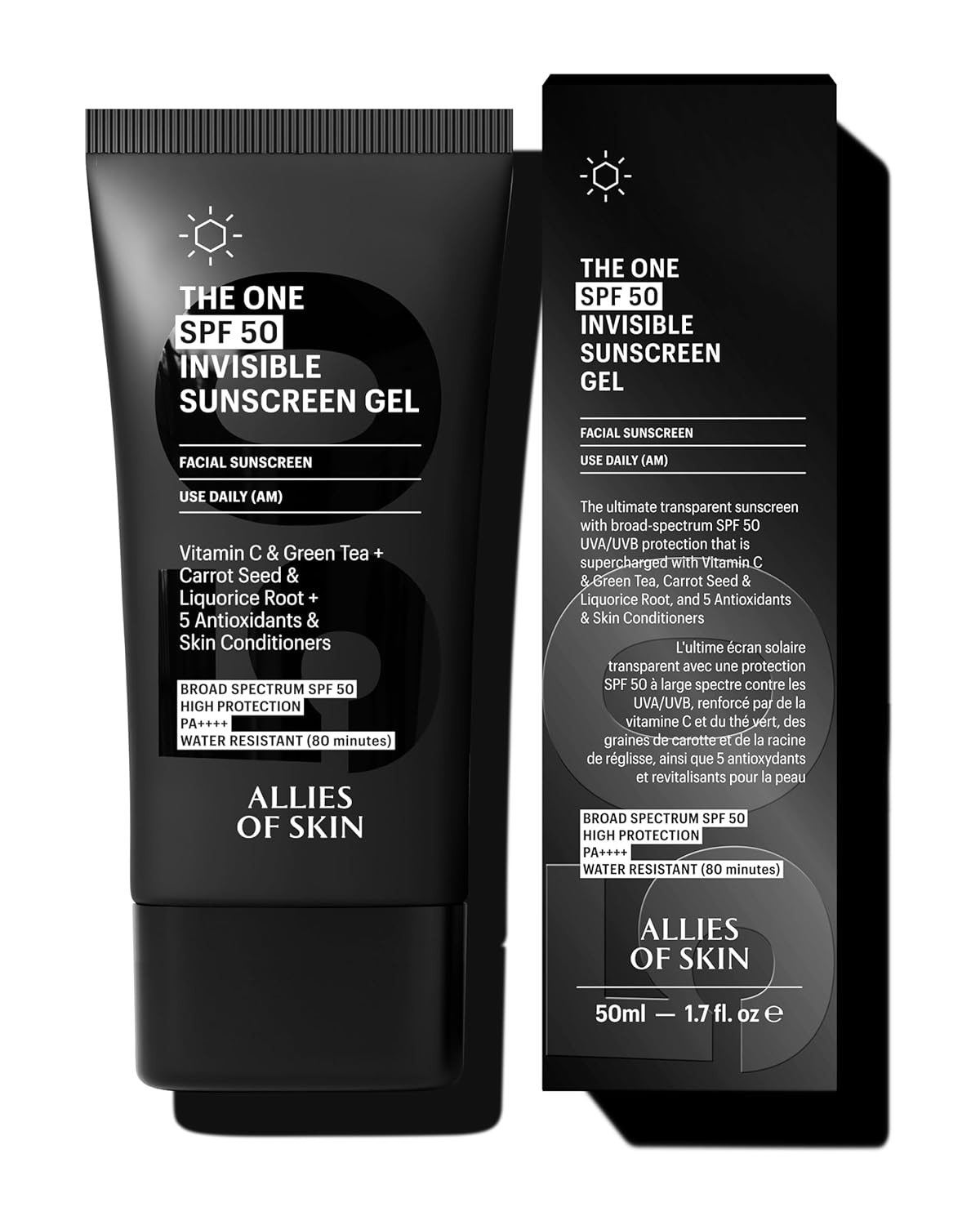 Allies Of Skin Daily Face Sunscreen Spf 50 | Zero White Cast Lightweight Gel Formula | Dermatologist Tested Under Makeup Primer| Water-Resistant & Pa++++ Broad Spectrum Uva/Uvb (1.7 Oz)