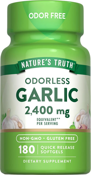 Nature'S Truth Odorless Garlic Softgels | 2400Mg | 180 Count | Non-Gmo & Gluten Free Supplement