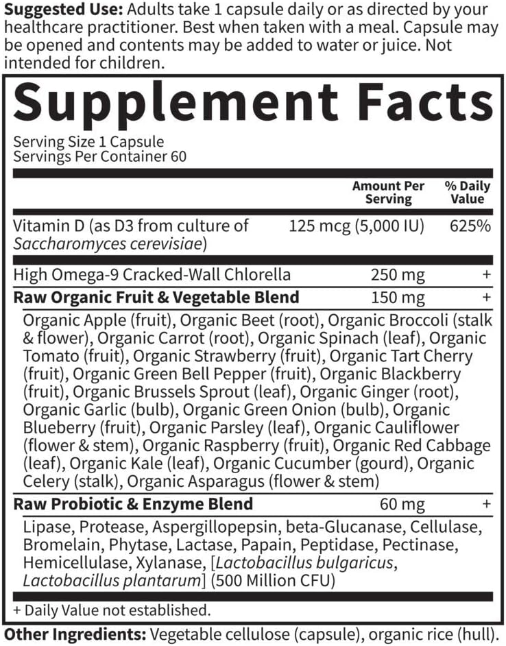 Garden of Life Vitamin D, Vitamin Code Raw D3, Vitamin D 5,000 IU, Raw Whole Food Vitamin D Supplements with Chlorella, Fruit, Veggies & Probiotics for Bone & Immune Health. 60 Vegetarian Capsules : Health & Household