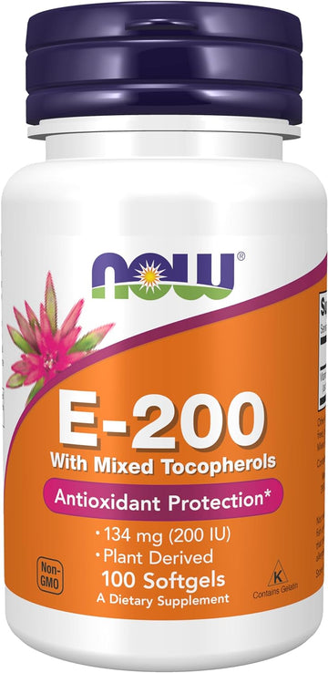 NOW Supplements, Vitamin E-200 IU Mixed Tocopherols, Antioxidant Protection*, 100 Softgels