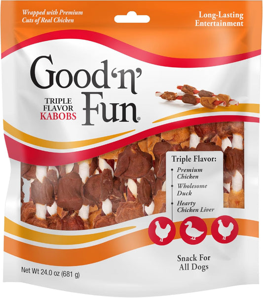 Good'N'Fun Triple Flavored Rawhide Kabobs For Dogs 36 Count (Pack Of 12)